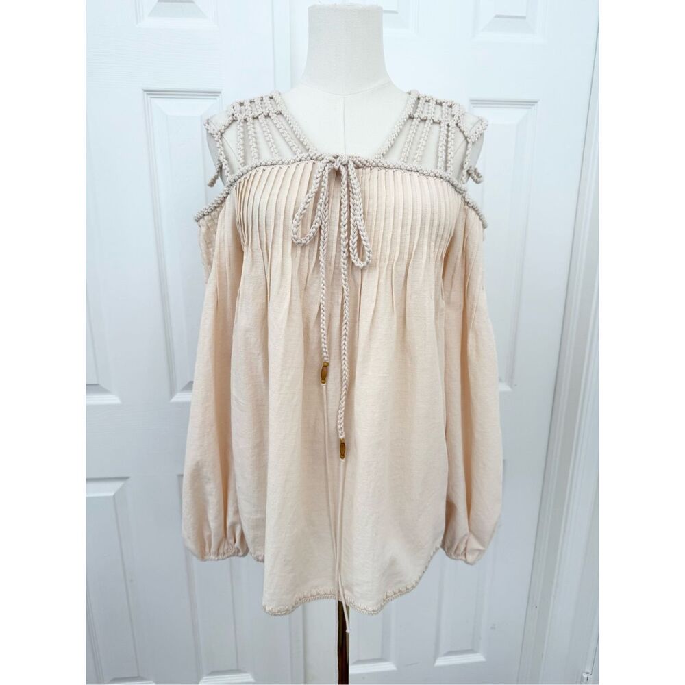 Jonathan Simkhai Petra Macrame Shoulder Top Neutral Strappy Tassel XS